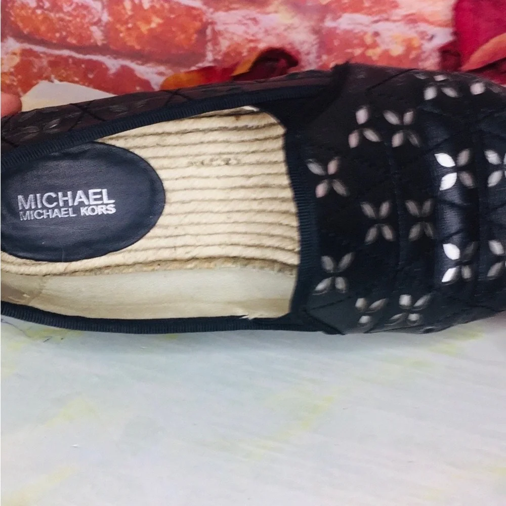 Michael Kors Hastings  Black and Silver Quilted Leather Platform Espadrilles